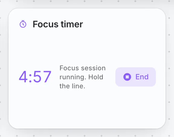 A focus timer running against a piece of work