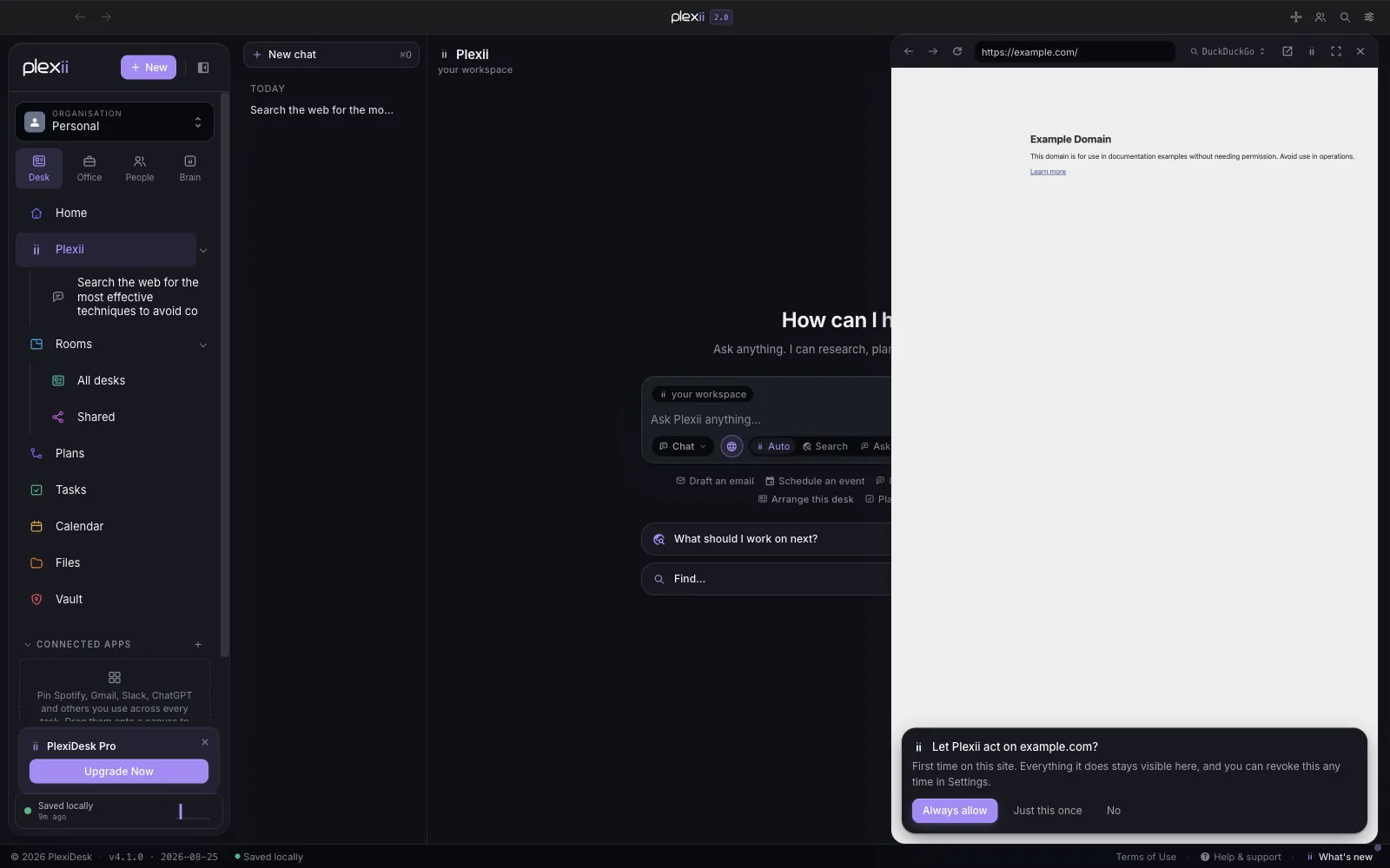 Plexii asking for permission before acting on a new website