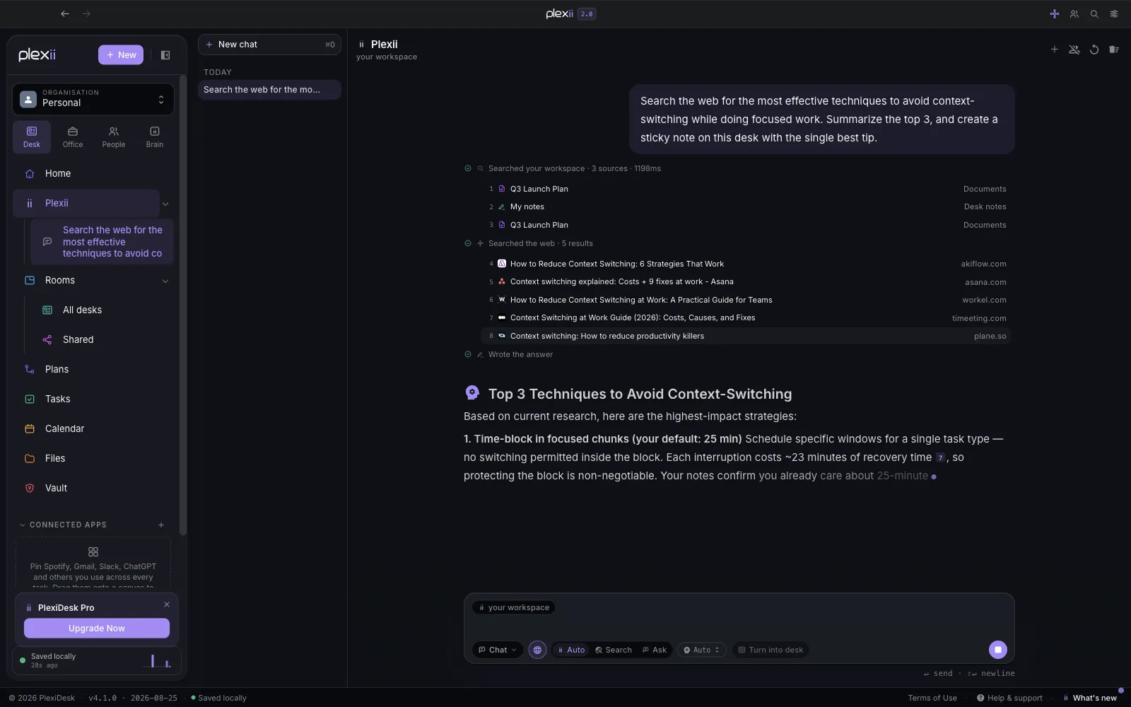 Plexii streaming a grounded answer with numbered citations