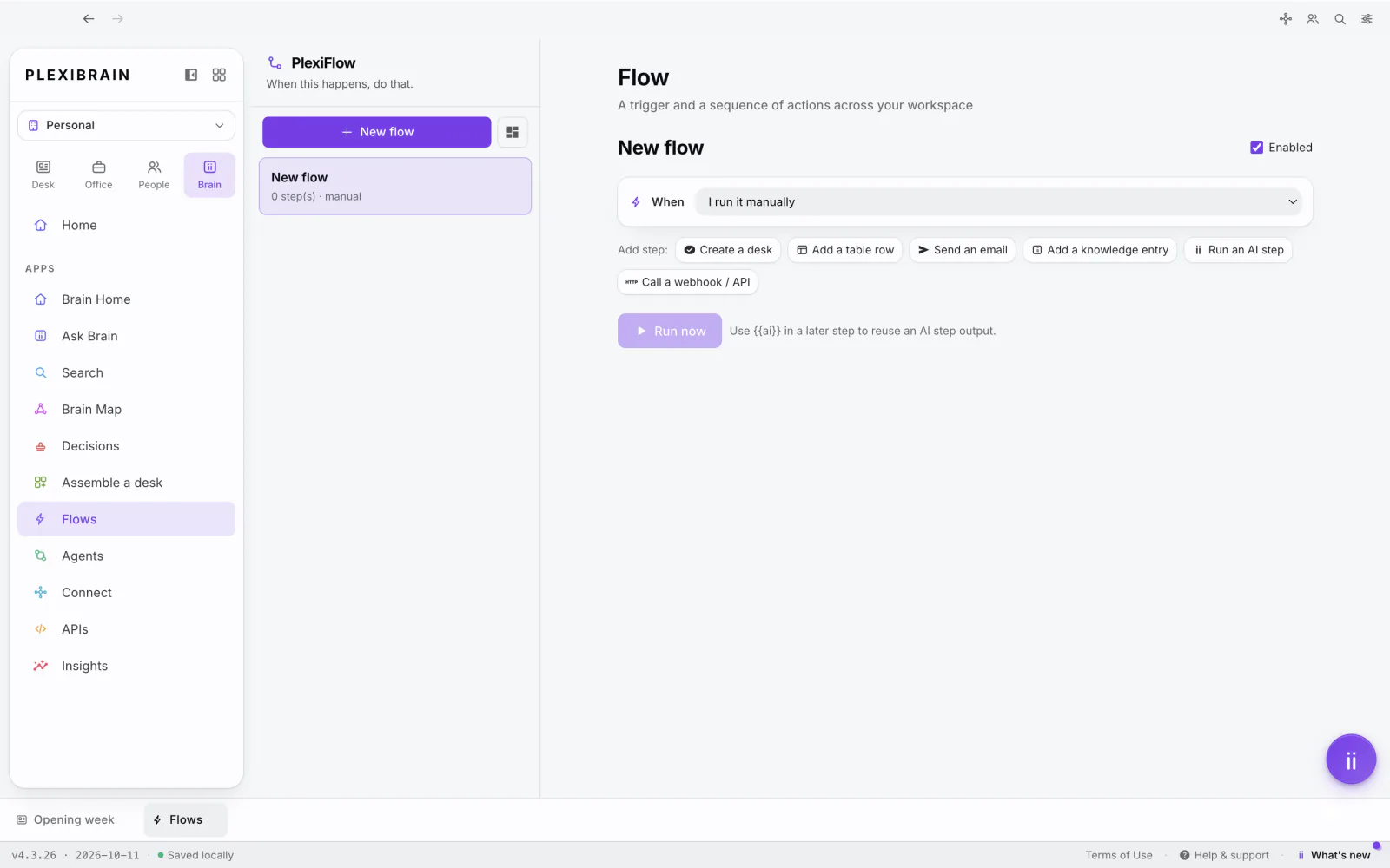 PlexiDesk screenshot: Automate with Flows