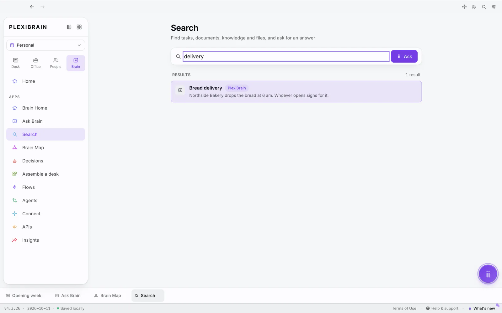 PlexiDesk screenshot: Search everything and ask for an answer
