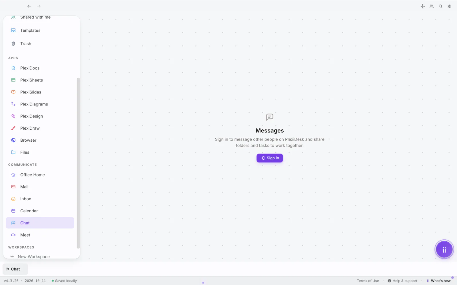 PlexiDesk screenshot: Chat about a desk, room or document