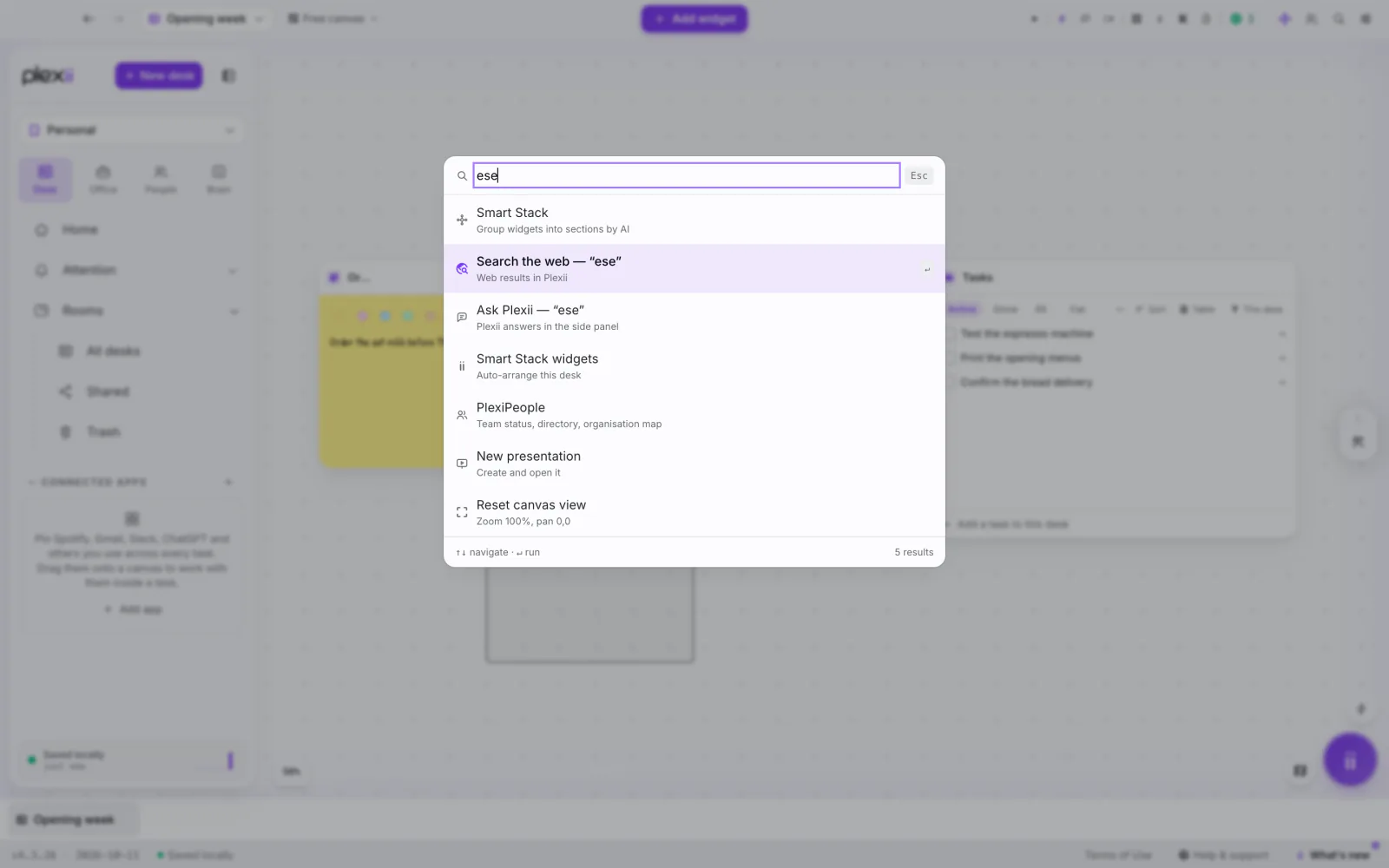 PlexiDesk screenshot: The command palette