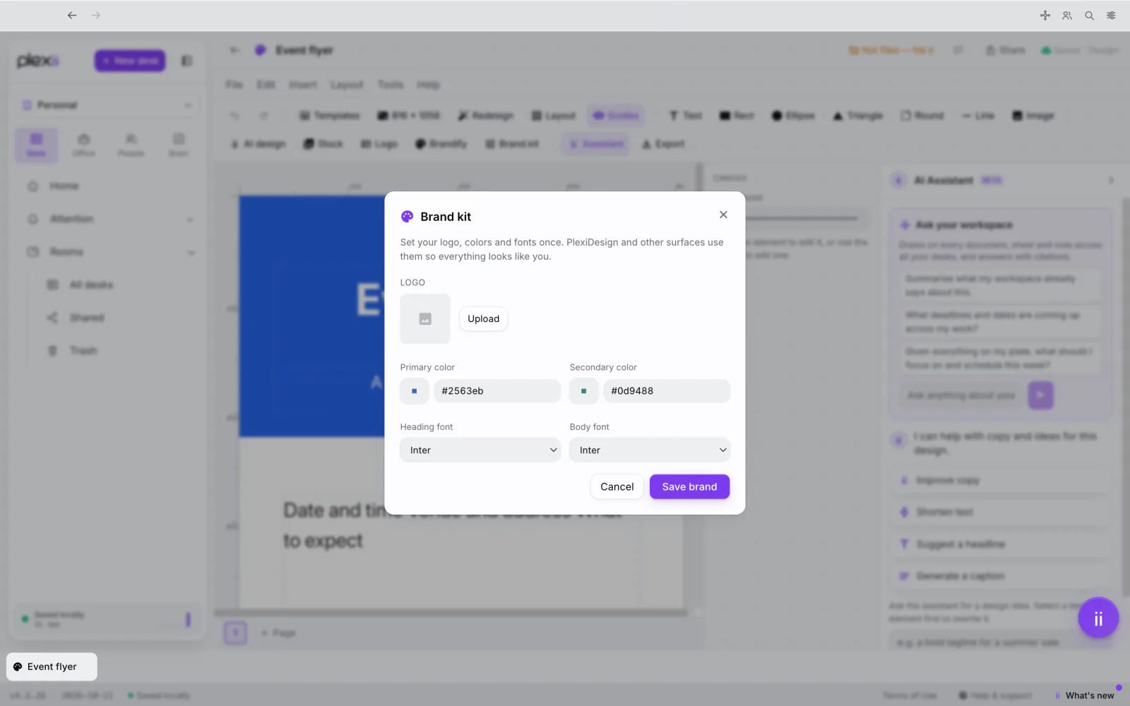 PlexiDesk screenshot: Brand kit, Brandify and your logo