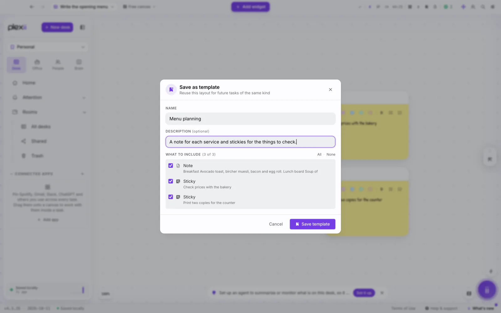 PlexiDesk screenshot: Desk templates