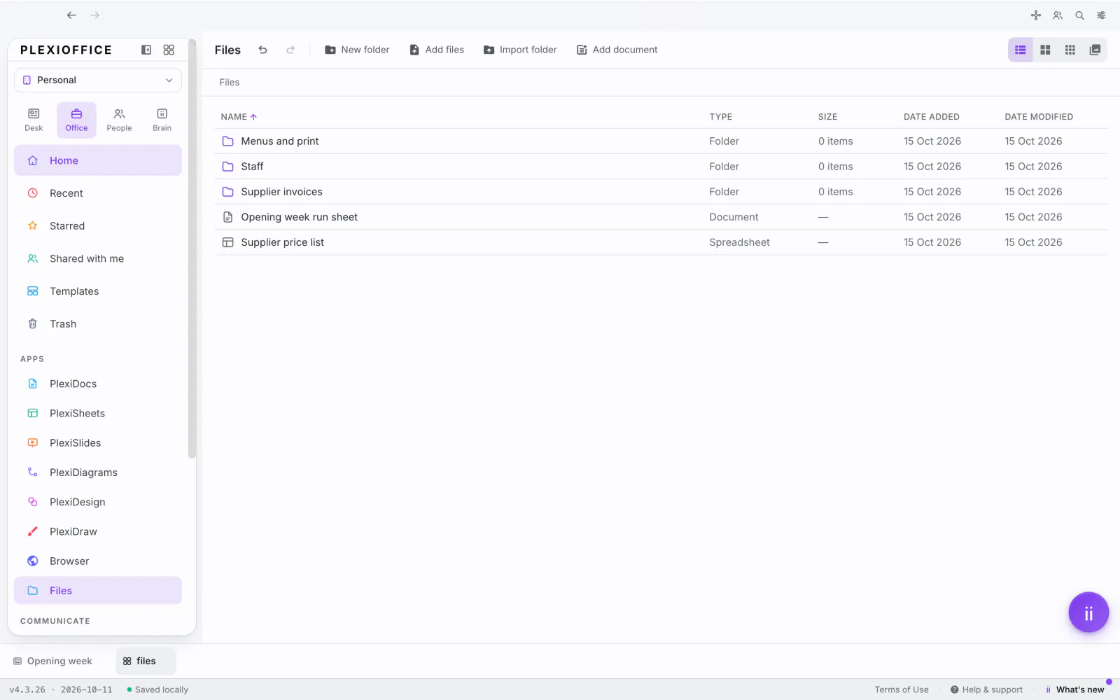 PlexiDesk screenshot: Files: your folders and files