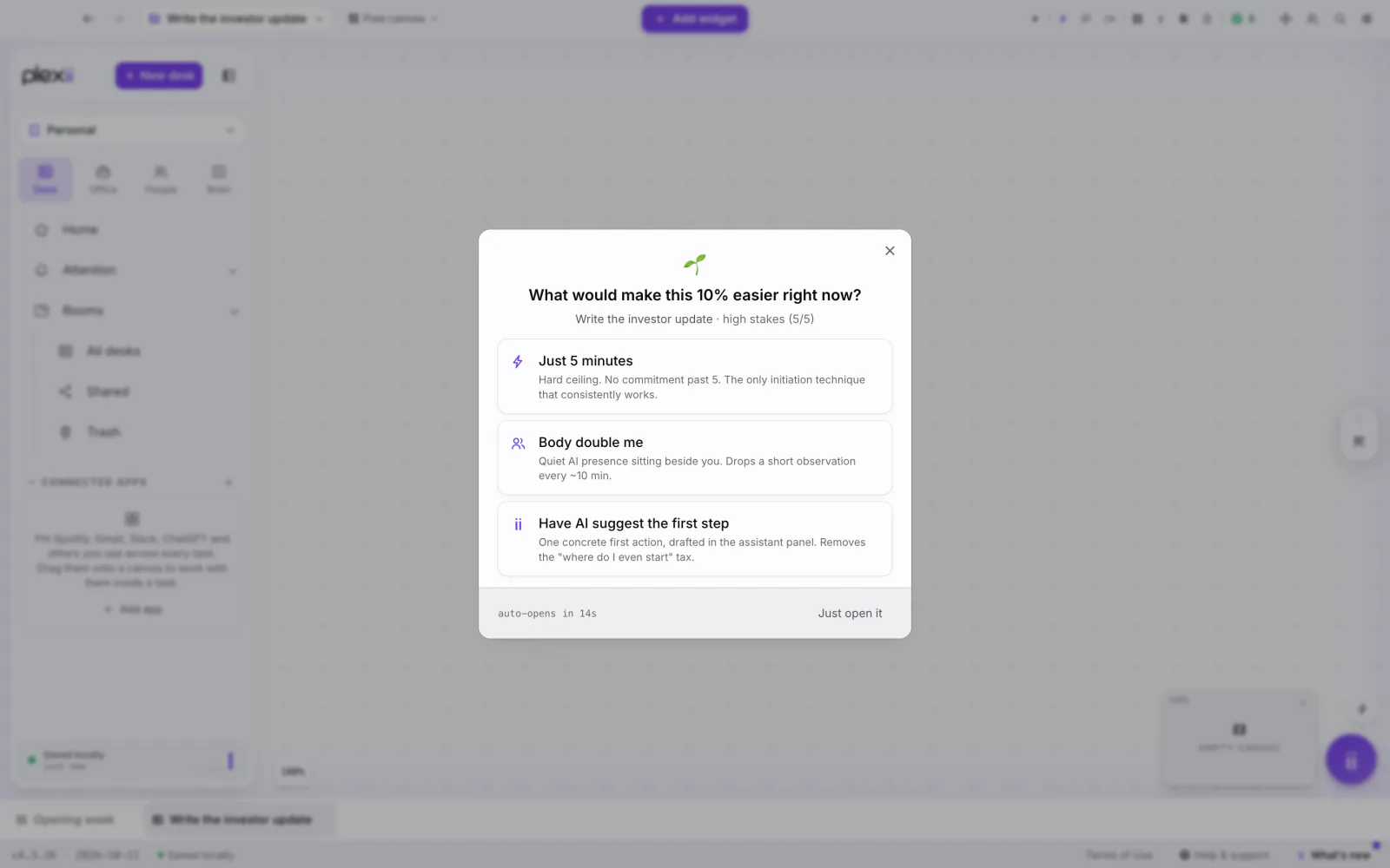 PlexiDesk screenshot: When a desk is hard to start