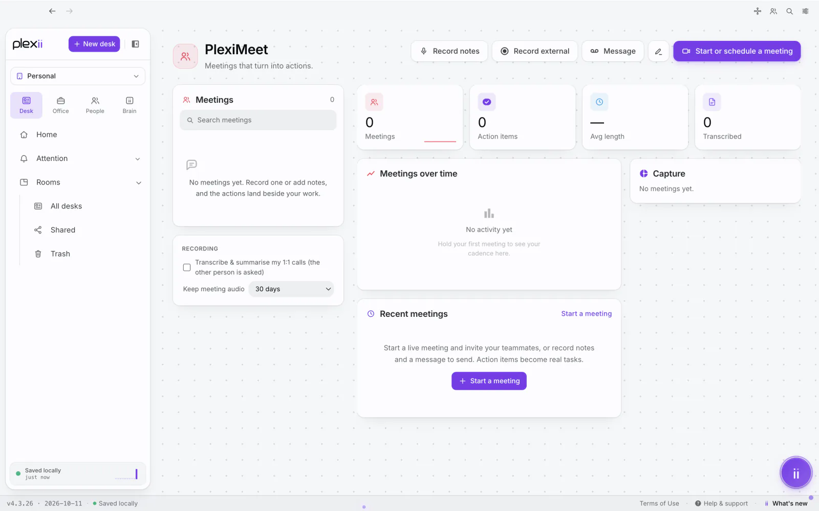 PlexiDesk screenshot: PlexiiMeet: meetings