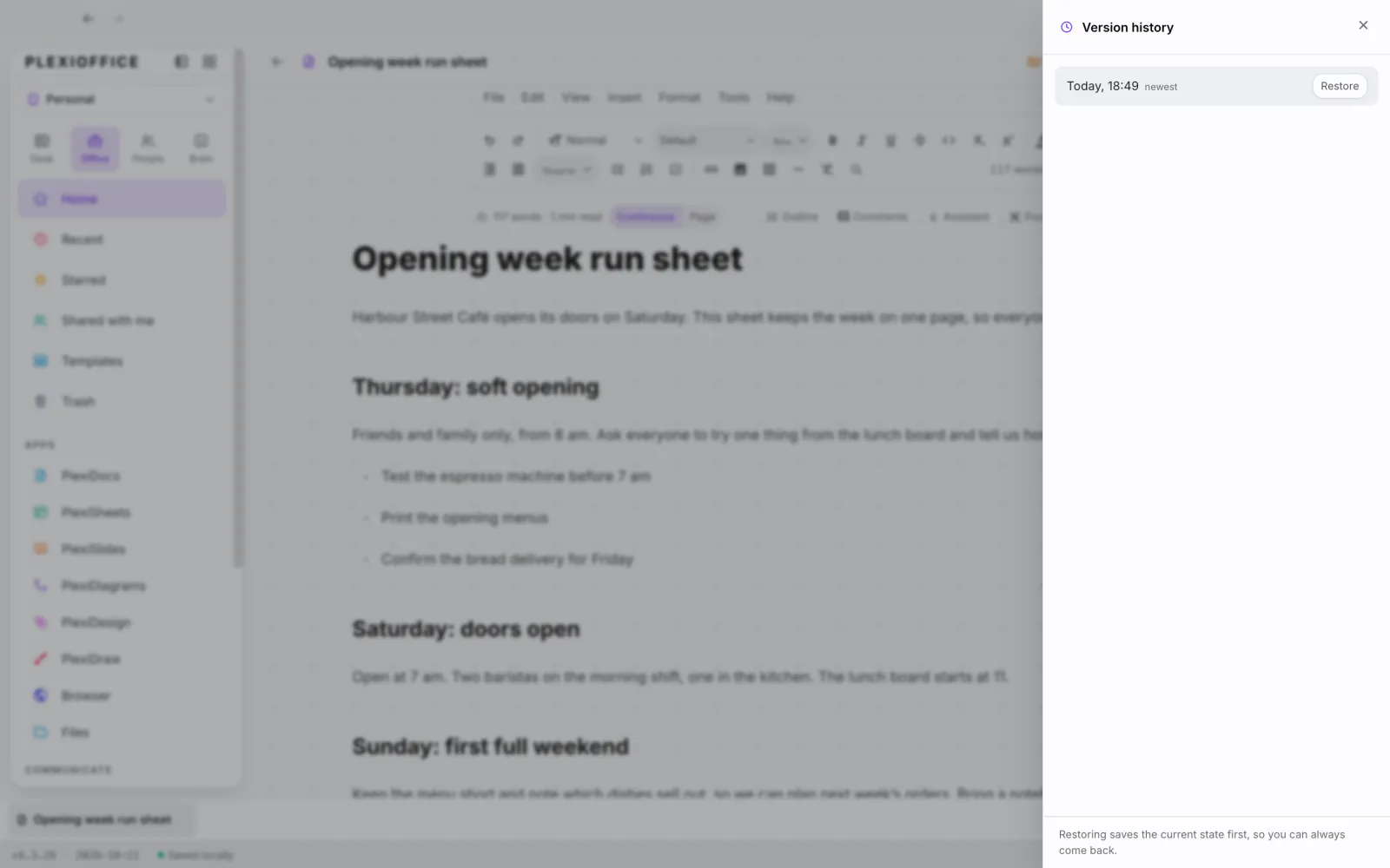 PlexiDesk screenshot: Version history