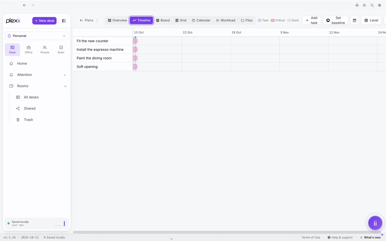 PlexiDesk screenshot: Use the plan timeline