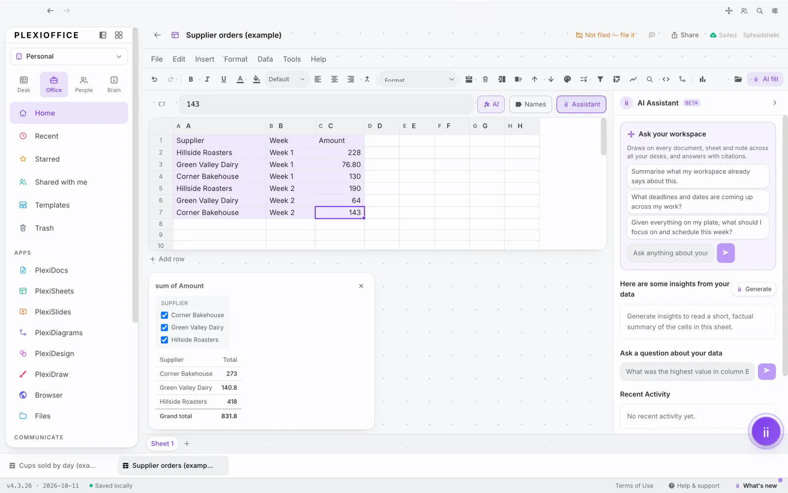 PlexiDesk screenshot: Pivot tables