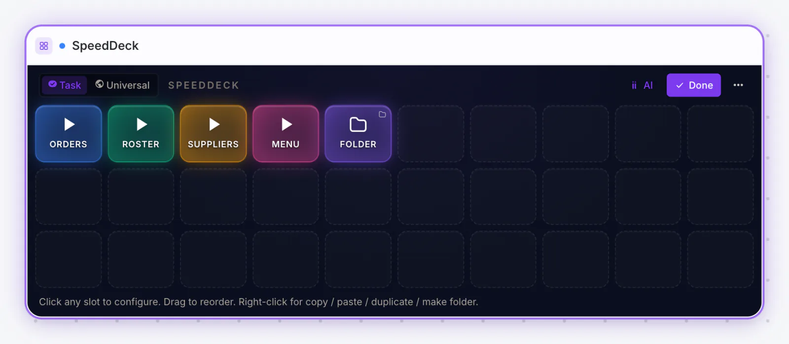 PlexiDesk screenshot: SpeedDeck widget