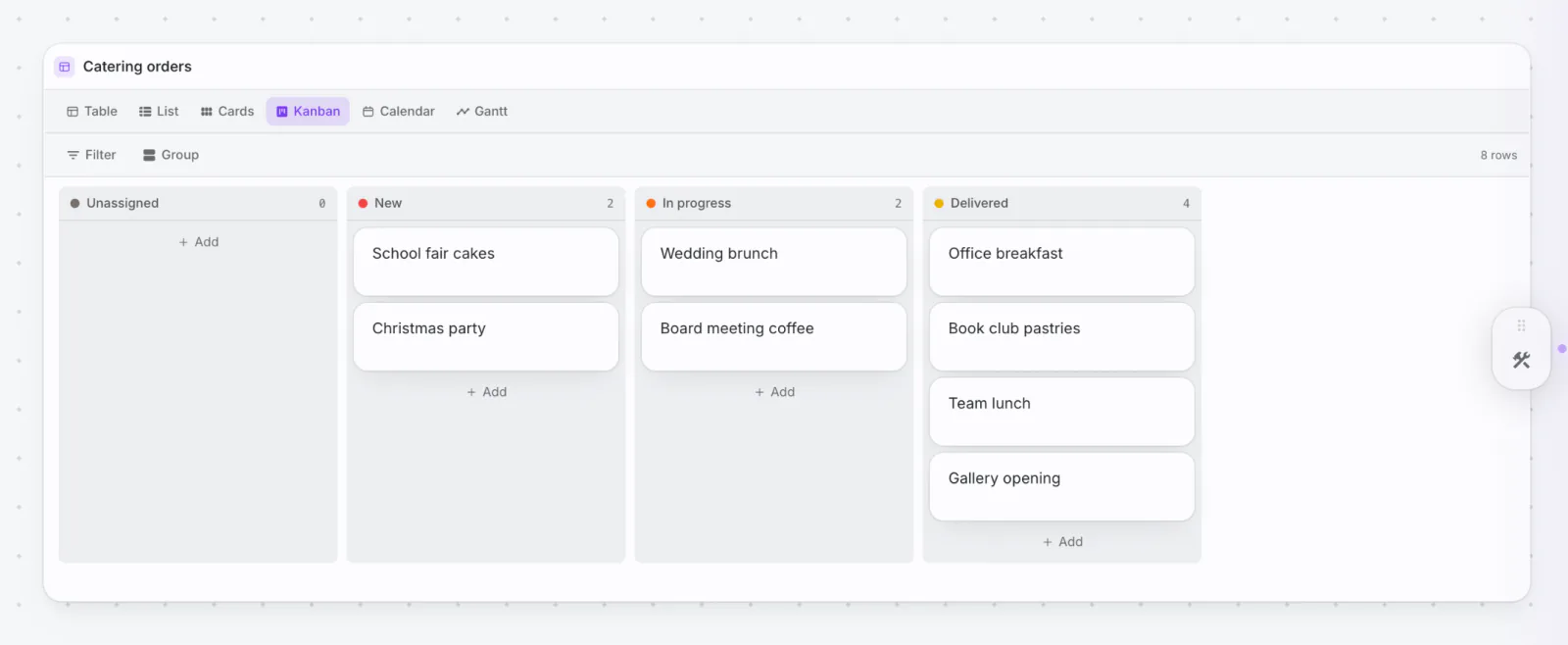 PlexiDesk screenshot: Six views of every table