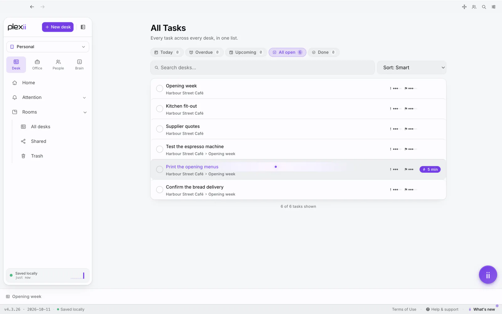 PlexiDesk screenshot: See every task in All Tasks