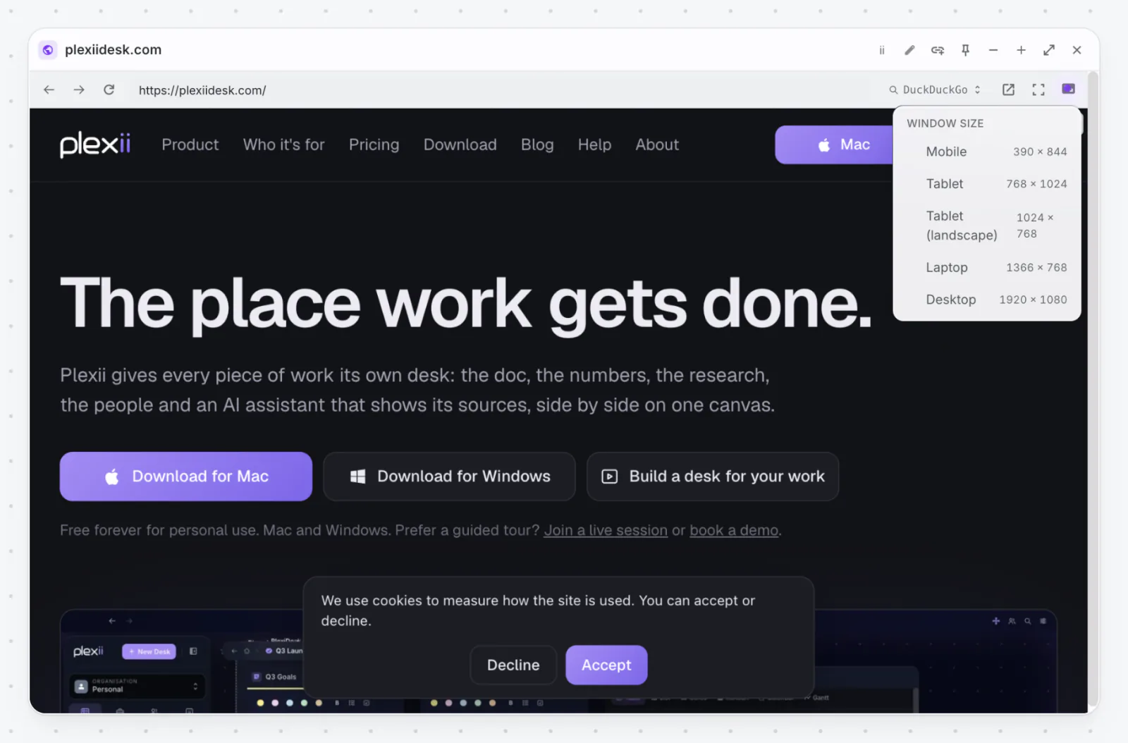 PlexiDesk screenshot: Browser widget