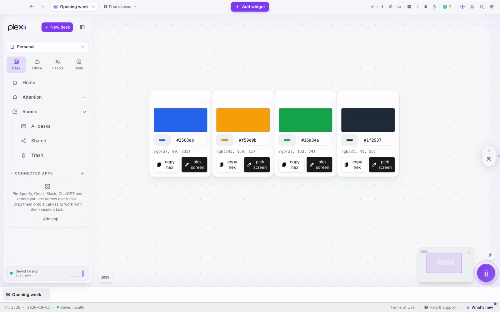 PlexiDesk screenshot: Color widget