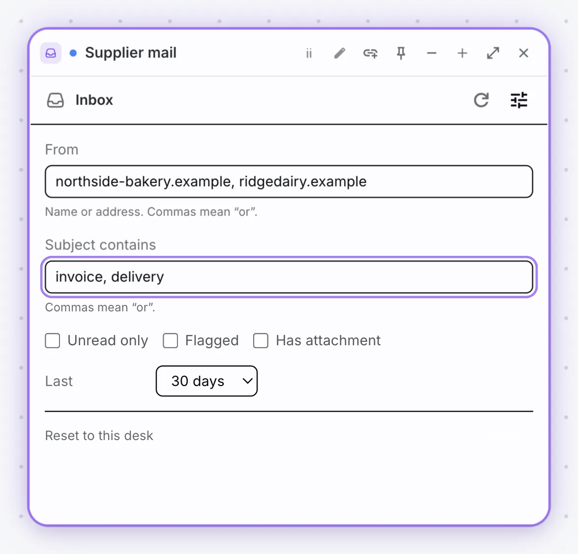 PlexiDesk screenshot: Inbox widget